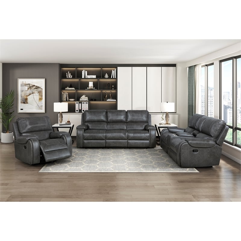Lexicon Newnan Faux leather Double Reclining Sofa in Gray