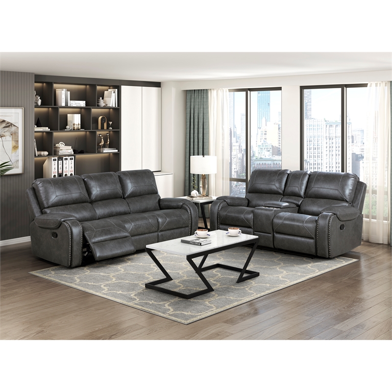 Lexicon Newnan Faux leather Double Reclining Sofa in Gray