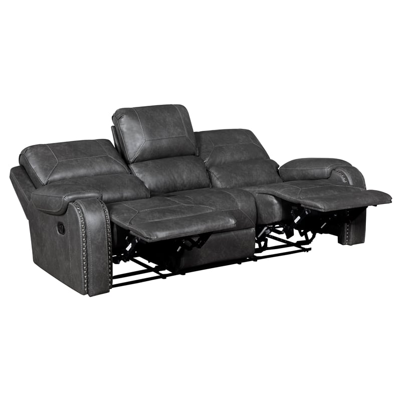 Lexicon Newnan Faux leather Double Reclining Sofa in Gray