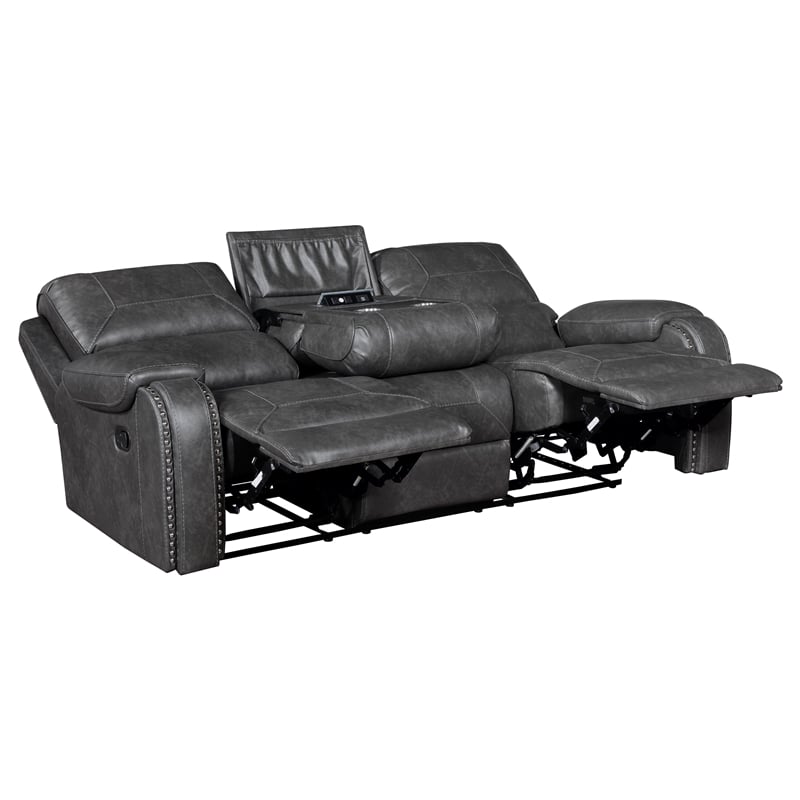 Lexicon Newnan Faux leather Double Reclining Sofa in Gray