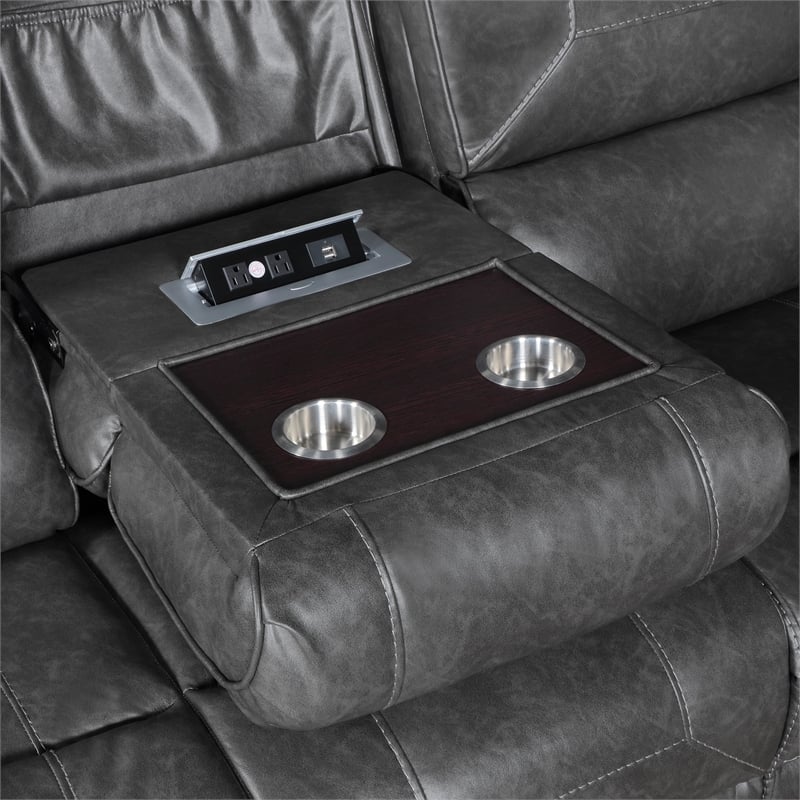 Lexicon Newnan Faux leather Double Reclining Sofa in Gray
