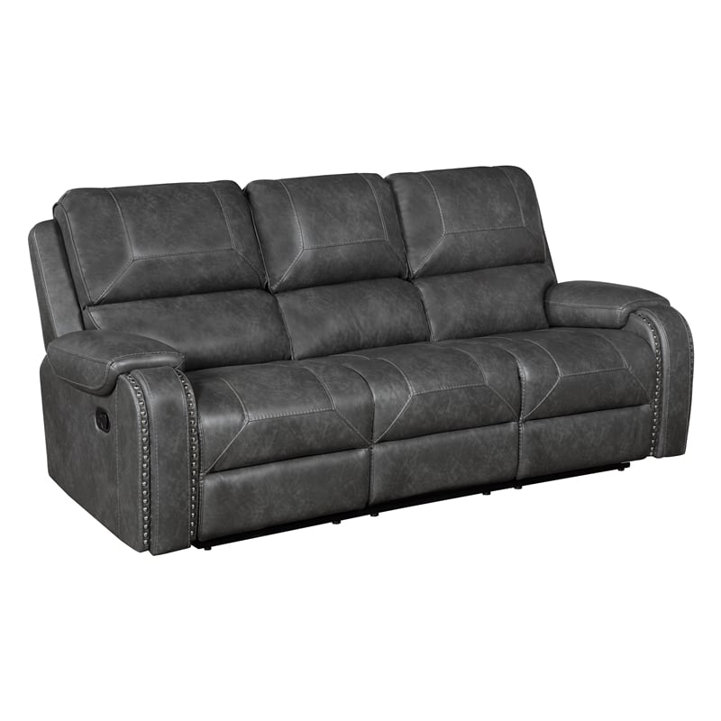Lexicon Newnan Faux leather Double Reclining Sofa in Gray