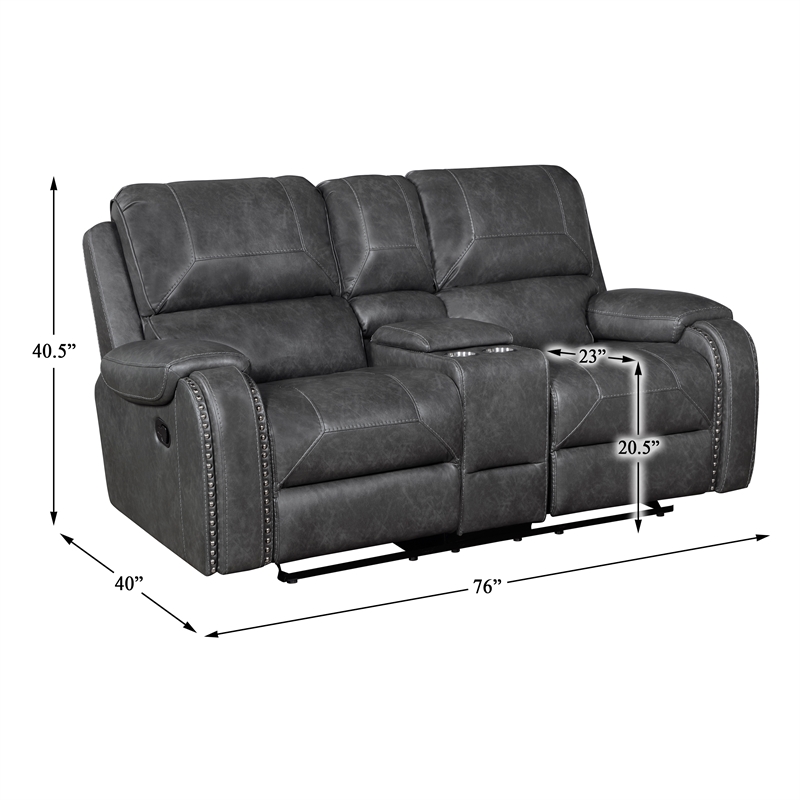 Lexicon Newnan Faux leather 2pc Set Sofa+Loveseat in Gray