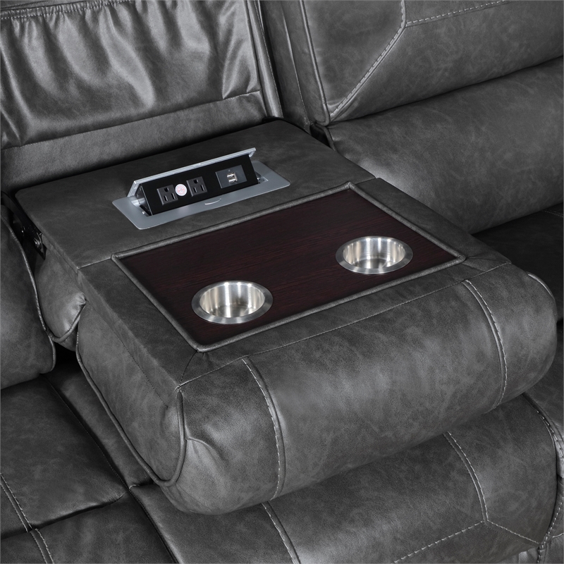Lexicon Newnan Faux leather 2pc Set Sofa+Loveseat in Gray