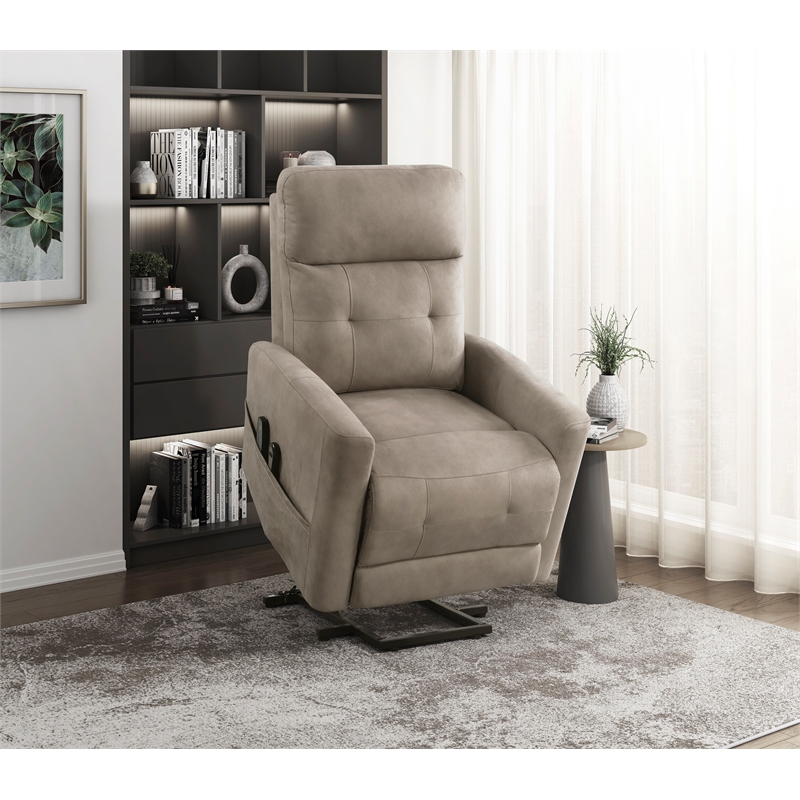Lexicon Wichita Microfiber Power Lift Chair with Massage and Heat in Brown