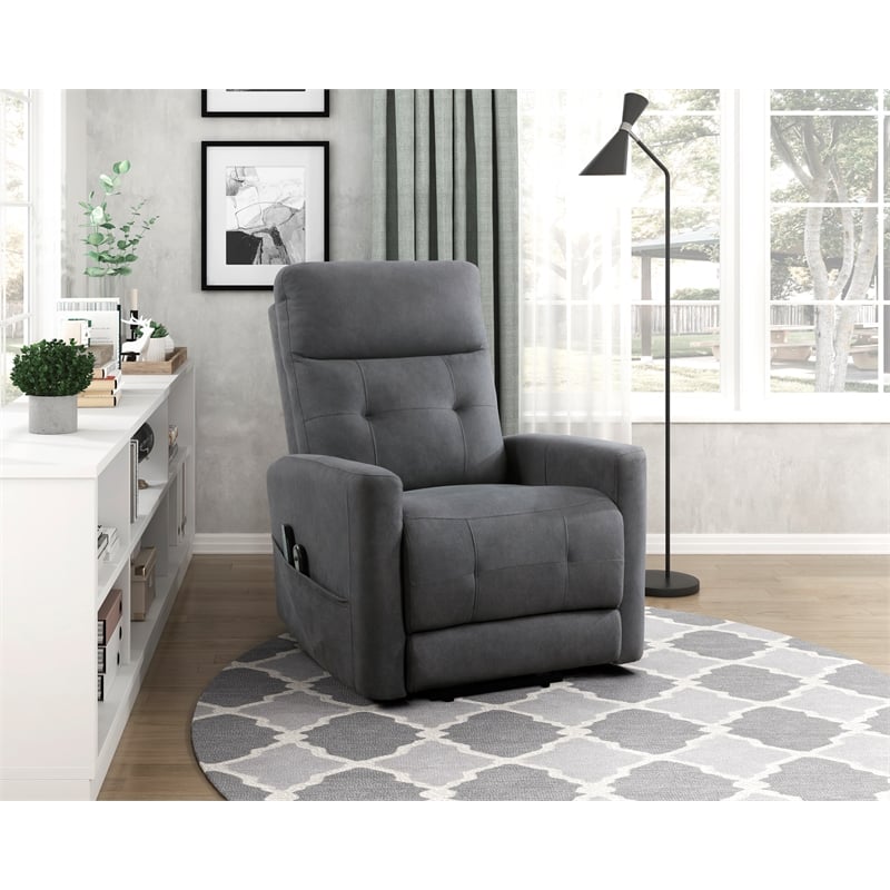 Lexicon Wichita Microfiber Power Lift Chair with Massage and Heat in Dark gray