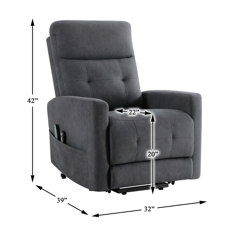 Lexicon Wichita Microfiber Power Lift Chair with Massage and Heat in Dark gray