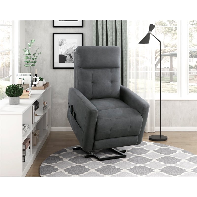 Lexicon Wichita Microfiber Power Lift Chair with Massage and Heat in Dark gray