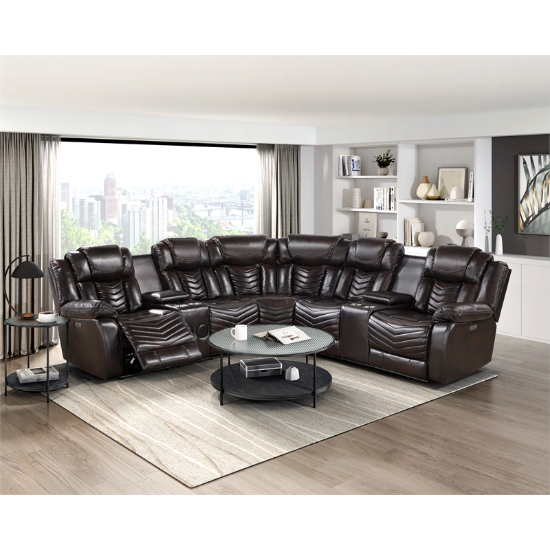 Lexicon Ramone Faux leather 3-Piece Sectional with Consoles in Dark brown