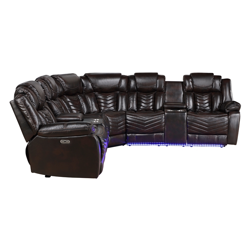 Lexicon Ramone Faux leather 3-Piece Sectional with Consoles in Dark brown