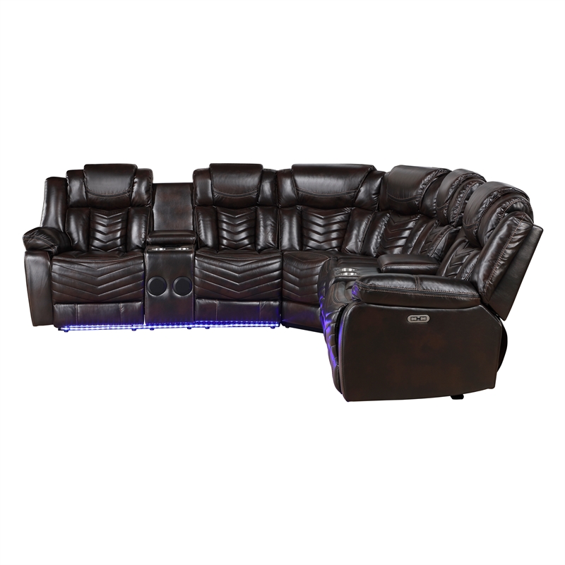 Lexicon Ramone Faux leather 3-Piece Sectional with Consoles in Dark brown