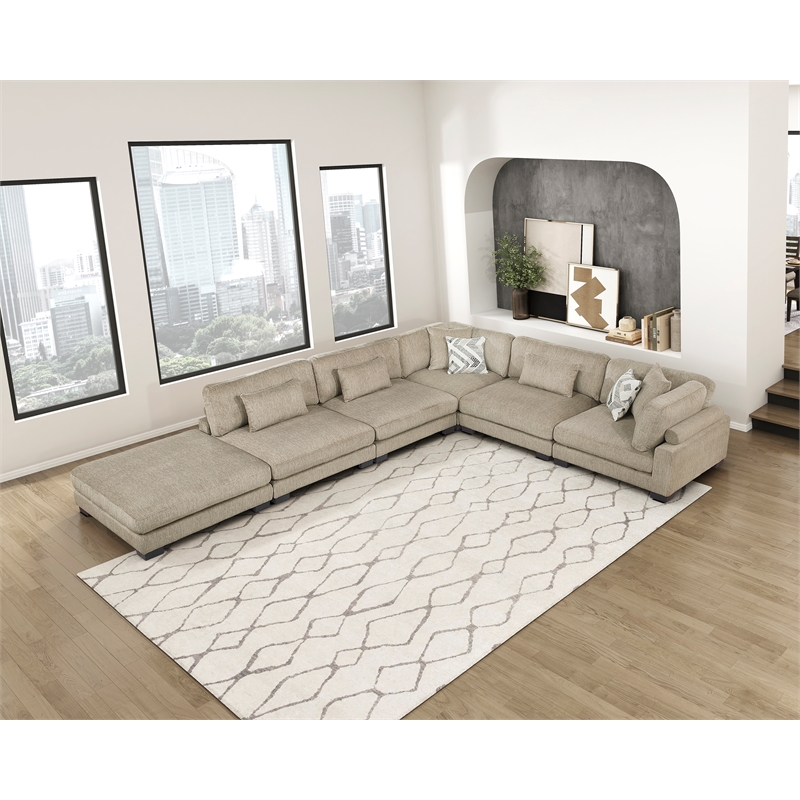 Lexicon Corydon Microfiber 6-Piece Modular Sectional with Ottoman in Brown
