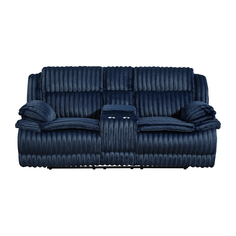 Lexicon Goodland Corduroy Double Reclining Love Seat with Center Console in Blue