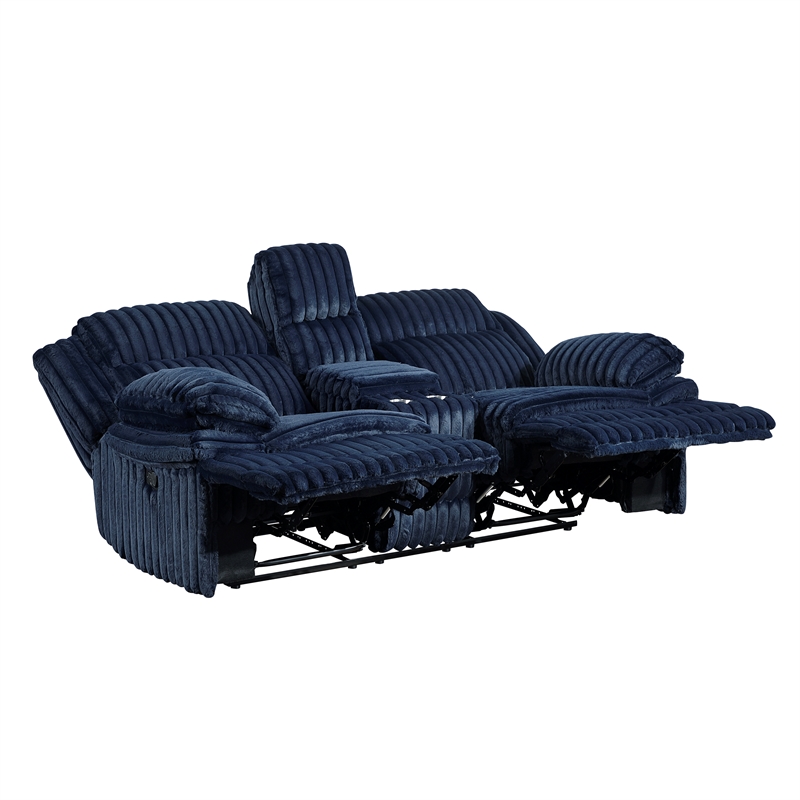Lexicon Goodland Corduroy Double Reclining Love Seat with Center Console in Blue