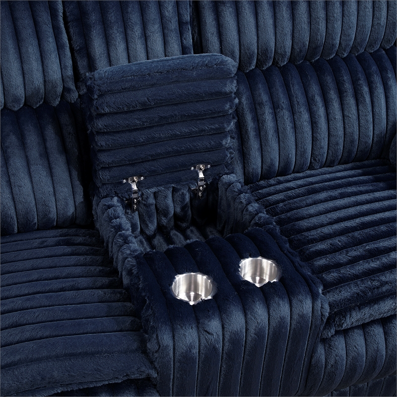 Lexicon Goodland Corduroy Double Reclining Love Seat with Center Console in Blue