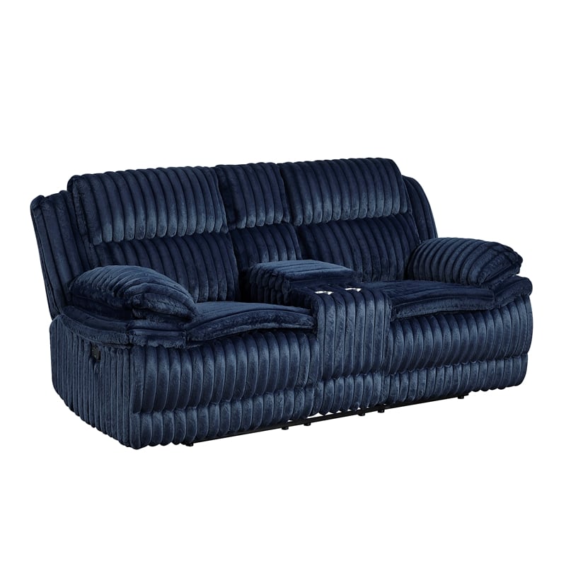 Lexicon Goodland Corduroy Double Reclining Love Seat with Center Console in Blue