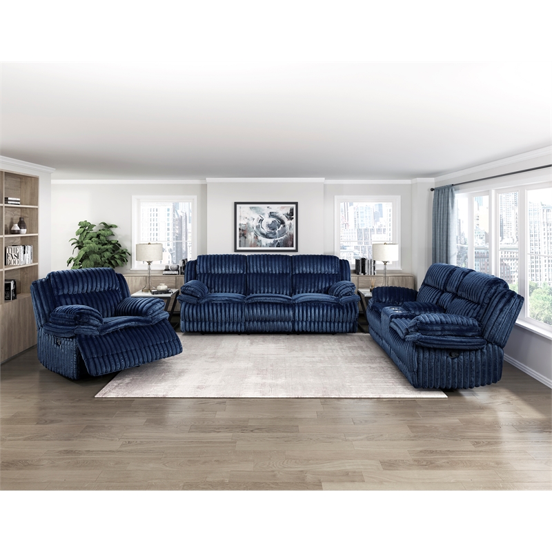 Lexicon Goodland Corduroy Double Reclining Sofa in Blue