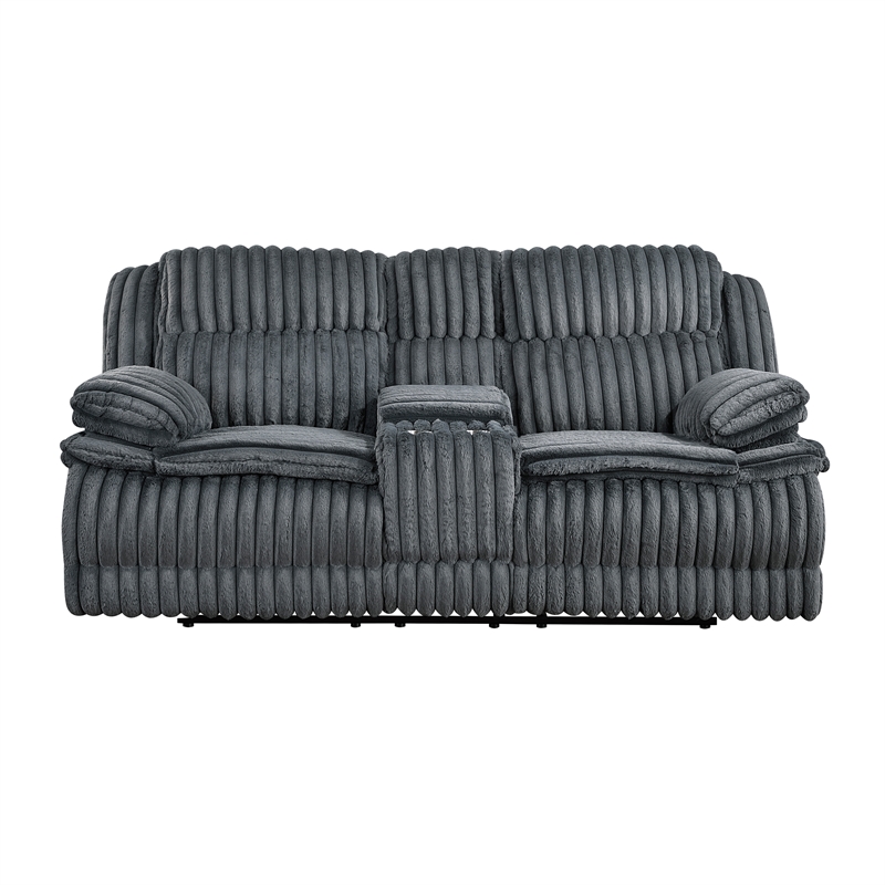 Lexicon Goodland Corduroy Dbl Rclng Love Seat with Center Console in Dark gray