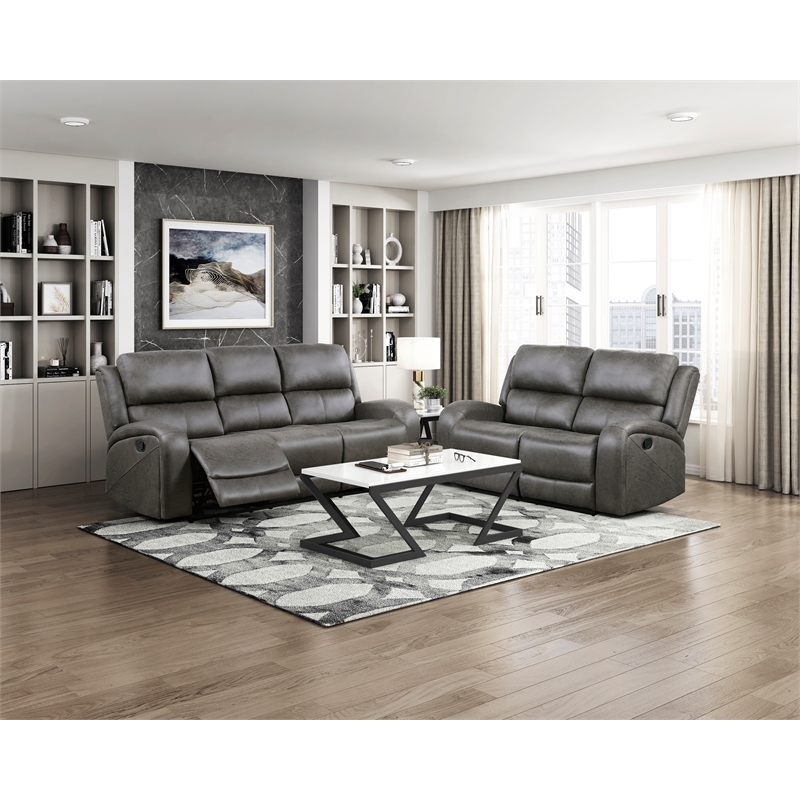 Lexicon Pagosa Microfiber 2pc Set Sofa+ Loveseat in Gray