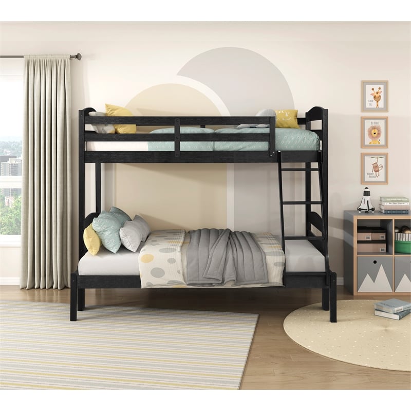 Lexicon Lani Asian Hardwood Twin/Full Bunk Bed in Wire Brushed Black