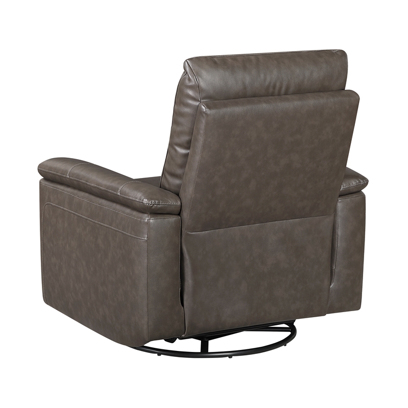 Lexicon Hadley Leather Swivel Glider Reclining Chair in Dark Brown