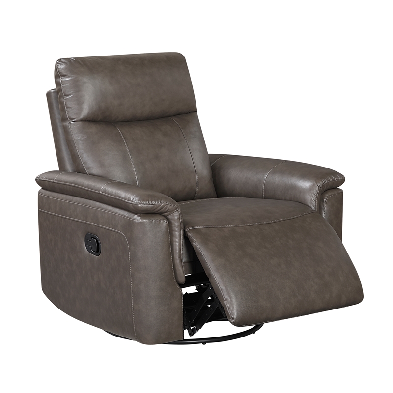 Lexicon Hadley Leather Swivel Glider Reclining Chair in Dark Brown