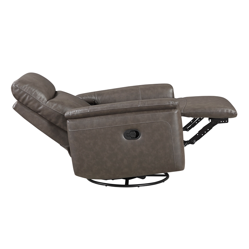 Lexicon Hadley Leather Swivel Glider Reclining Chair in Dark Brown