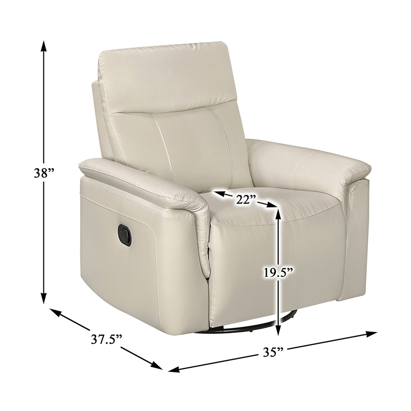 Lexicon Hadley Leather Swivel Glider Reclining Chair in Taupe