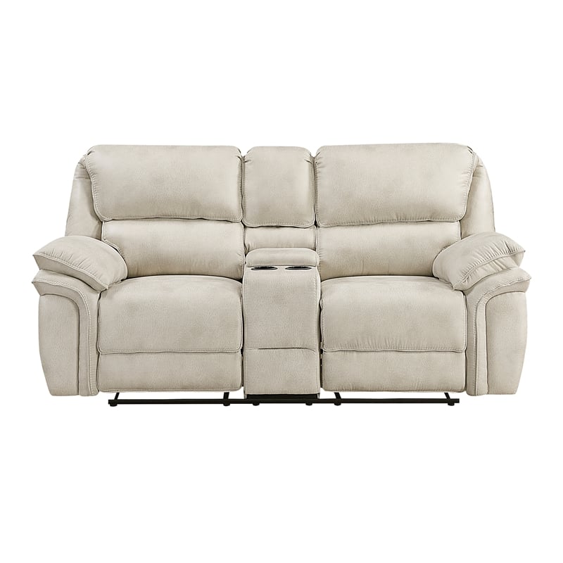 Lexicon Proctor Microfiber Double Reclining Love Seat w/ Center Console in Sand