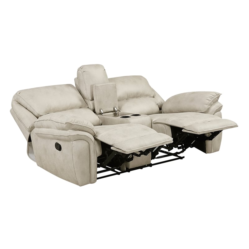 Lexicon Proctor Microfiber Double Reclining Love Seat w/ Center Console in Sand