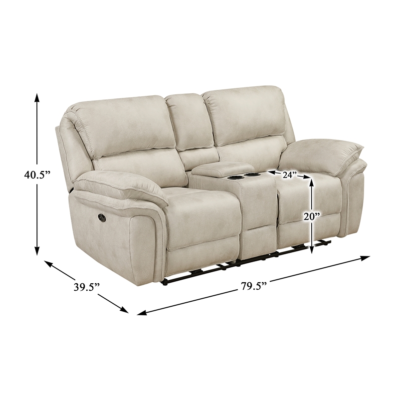 Lexicon Proctor Microfiber Pwr Dbl Reclining Love Seat w/ Center Console in Sand