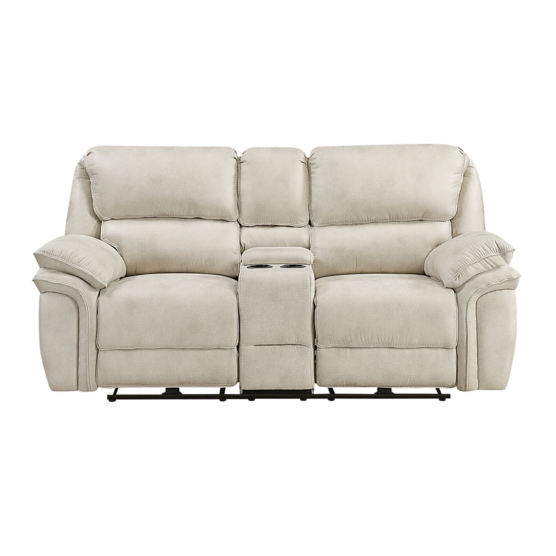 Lexicon Proctor Microfiber Pwr Dbl Reclining Love Seat w/ Center Console in Sand