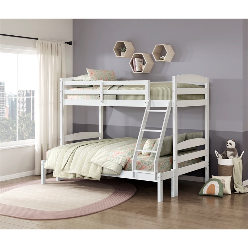 Lexicon Lani Asian Hardwood Twin/Full Bunk Bed in Wire Brushed White