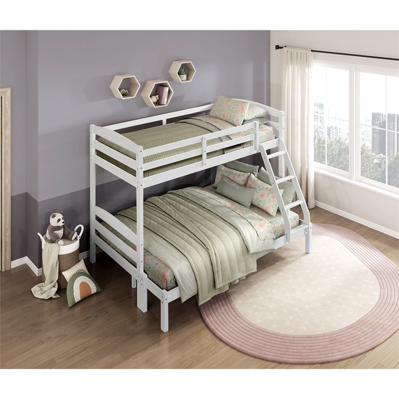 Lexicon Lani Asian Hardwood Twin/Full Bunk Bed in Wire Brushed White