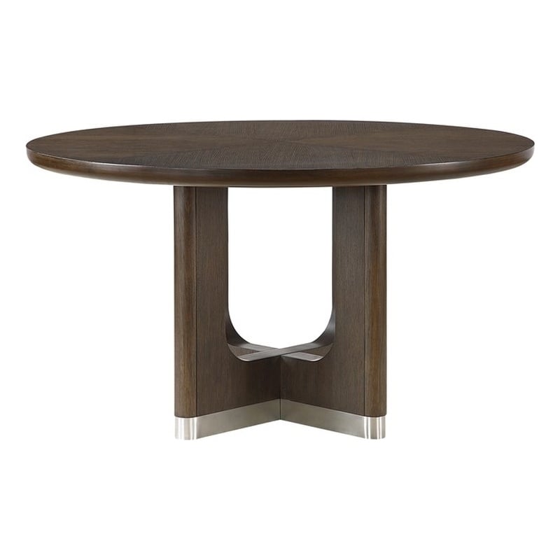 Lexicon Clara Rubber Wood Round Dining Table in Wire Brushed Brown