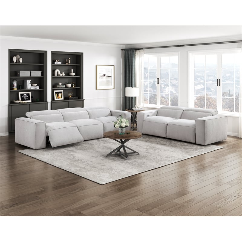 Lexicon Phoebe Microfiber Pwr Dbl Rclng Love Seat w/ Pwr Headrests in Light Gray