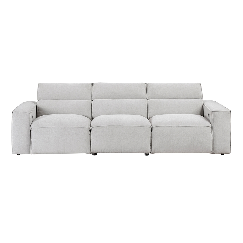 Lexicon Phoebe Microfiber Pwr Dbl Rclng Sofa with Power Headrests in Light Gray