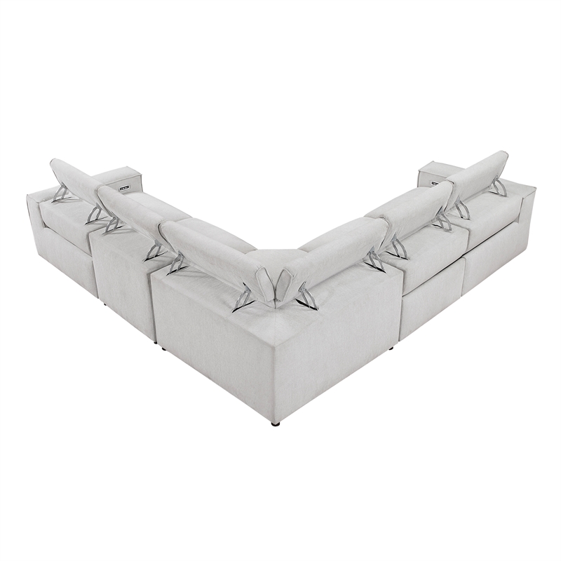 Lexicon Phoebe Microfiber 5-Piece Modular Pwr Reclining Sectional in Light Gray