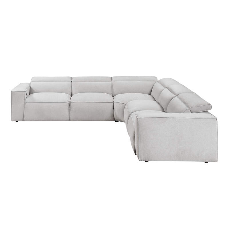 Lexicon Phoebe Microfiber 5-Piece Modular Pwr Reclining Sectional in Light Gray