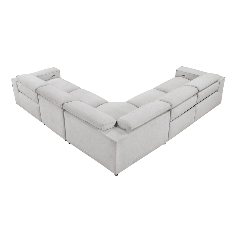 Lexicon Phoebe Microfiber 5-Piece Modular Pwr Reclining Sectional in Light Gray