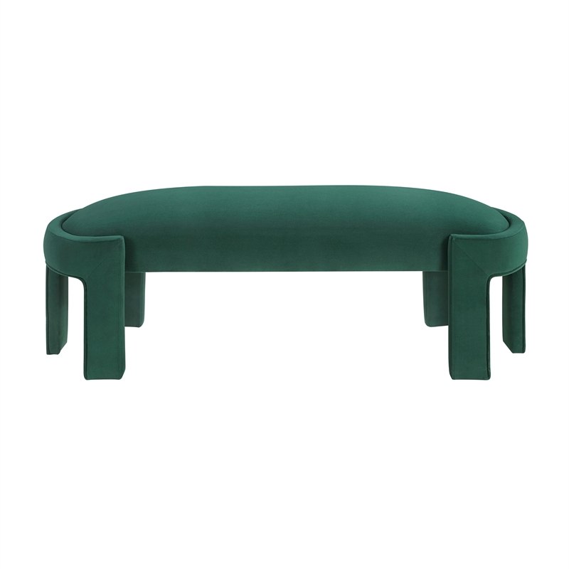 Lexicon Flux Velvet Bench with High-Density Foam Cushioned Seat in Green