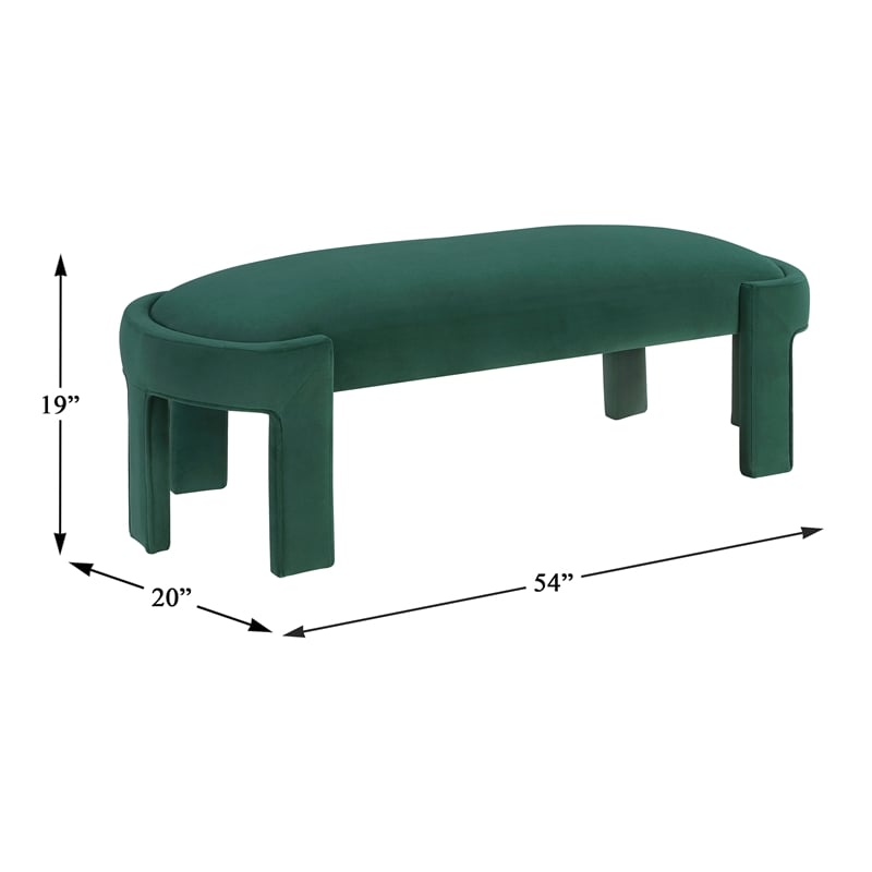 Lexicon Flux Velvet Bench with High-Density Foam Cushioned Seat in Green