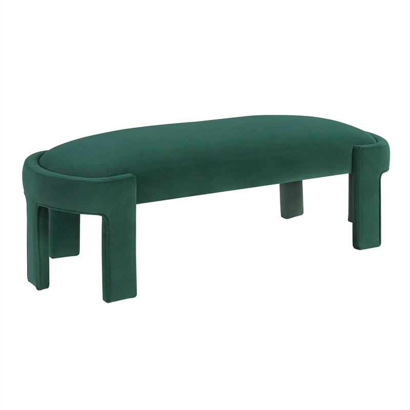 Lexicon Flux Velvet Bench with High-Density Foam Cushioned Seat in Green