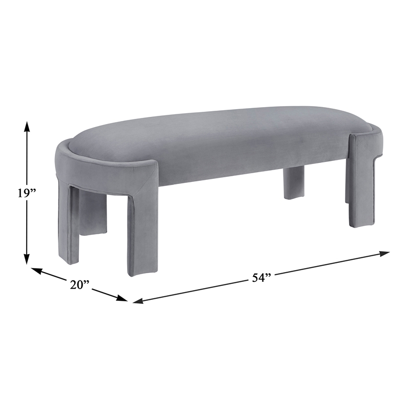 Lexicon Flux Velvet Bench with High-Density Foam Cushioned Seat in Gray