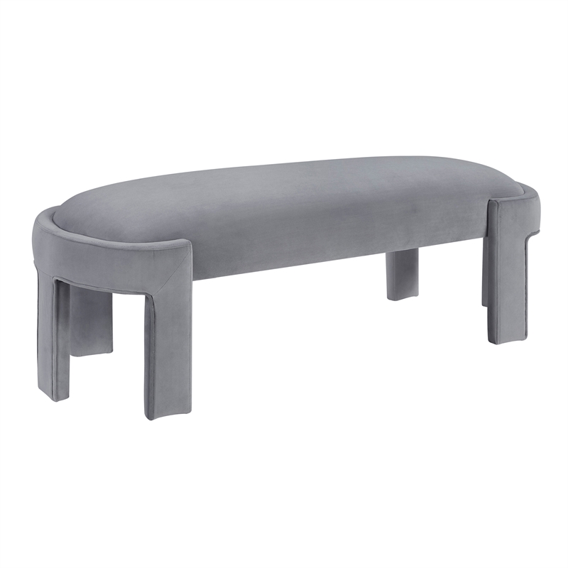 Lexicon Flux Velvet Bench with High-Density Foam Cushioned Seat in Gray