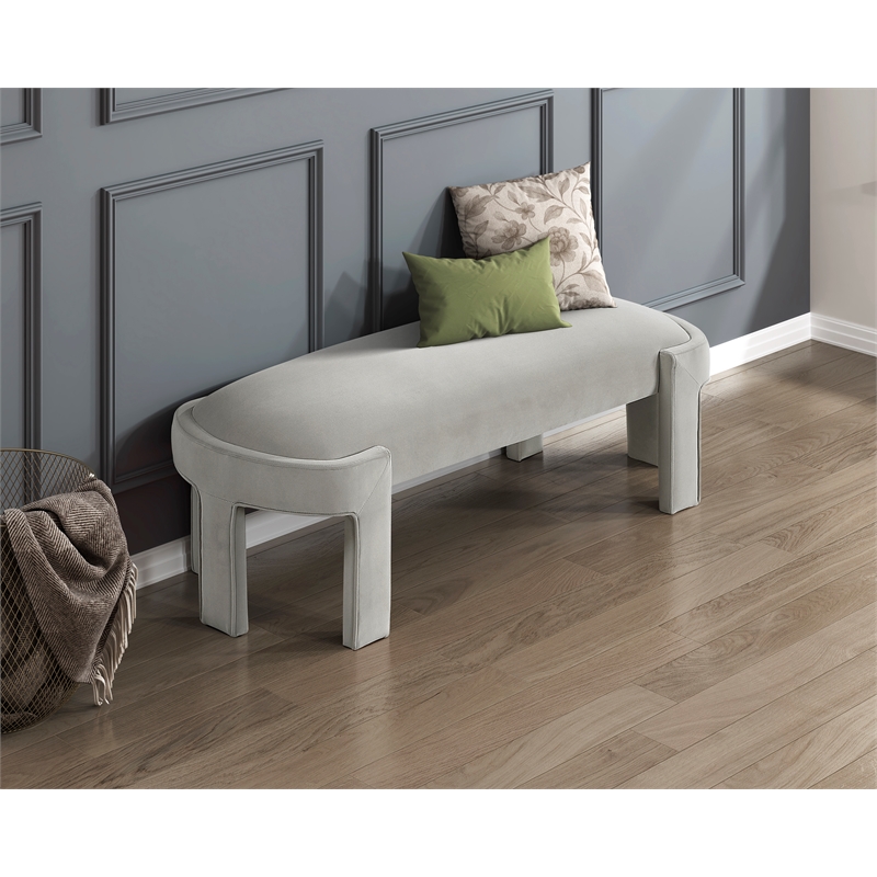 Lexicon Flux Velvet Bench with High-Density Foam Cushioned Seat in Taupe