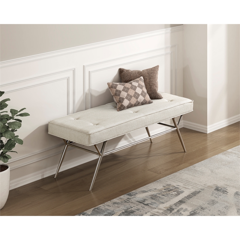 Lexicon Warren Textured Fabric Bench with Plush Foam Cushioned Seat in Beige