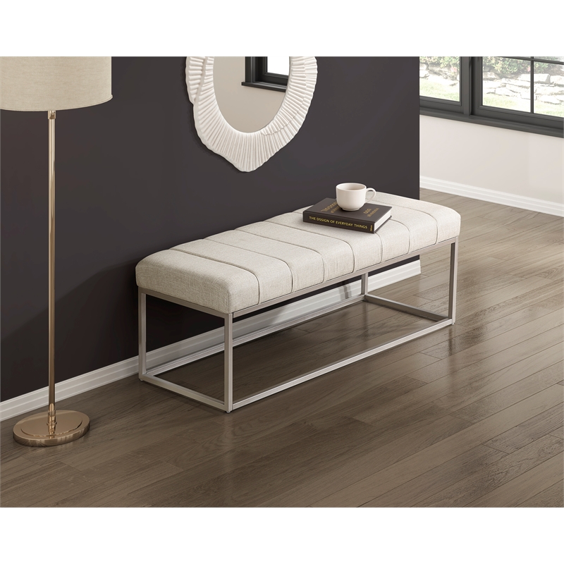 Lexicon Wendell Textured Fabric Bench with Plush Foam Cushioned Seat in Beige