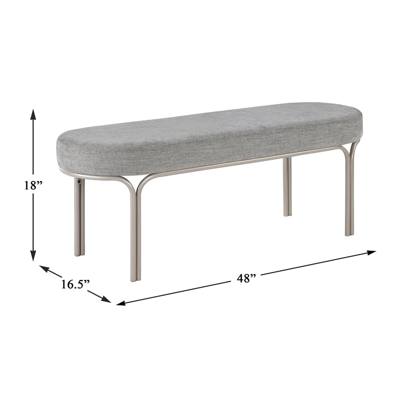Lexicon Waldon Luxurious Chenille Bench with Plush Foam Cushioned Seat in Gray