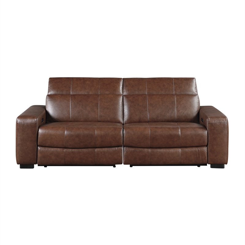 Lexicon Sutton Leather Pwr Dbl Reclining Love Seat with Power Headrests in Brown